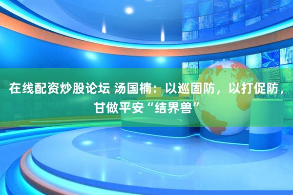 在线配资炒股论坛 汤国楠：以巡固防，以打促防，甘做平安“结界兽”